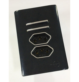 Conjunto Interruptor Duplo Simples + Tomada Dupla 10a (Especial) 4x2 - Novara Preto Brilhante Cromado